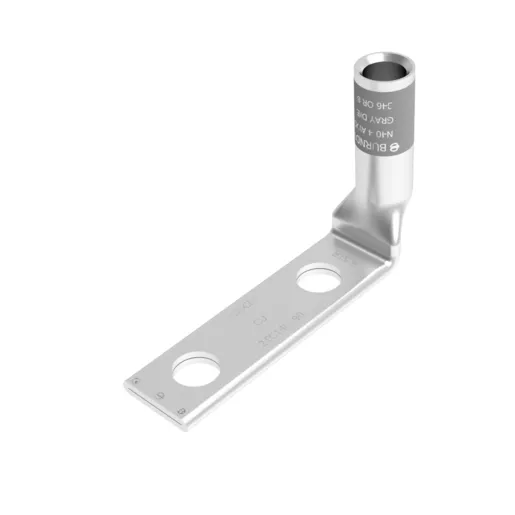 Image of YA4CL2TC14E190 YA4CL2TC14E190, Compression Terminal, #4 AWG Cu, 2-Hole, 1/4" Stud, 1" Spacing, Standard Barrel, 90 Degree