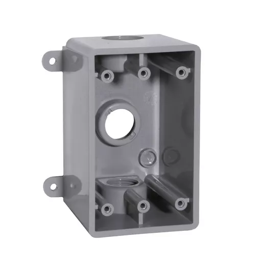 Image of PSBD37550GY 1-Gang Deep Outlet Box, Three Threaded Outlets; Three 1/2" or 3/4" Holes, 2.625", Gray