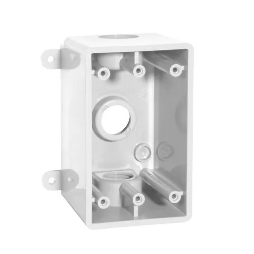 Image of PSBD37550WH 1-Gang Deep Outlet Box, Three Threaded Outlets; Three 1/2" or 3/4" Holes, 2.625", White