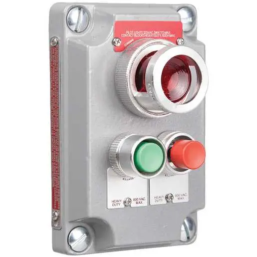 Image of XCS-0A15 XCS Series Control Station Cover- Cover with Device - Momentary Contact Two Mini Red-Green Push Buttons And Red Pilot Light