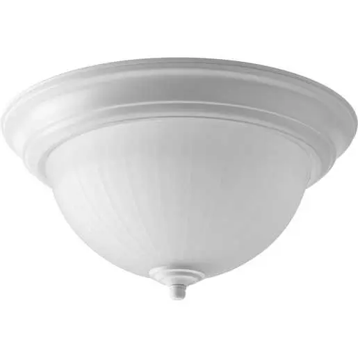 13 in. 2-Light White Indoor Flush Mount with Clear Ribbed Glass Bowl