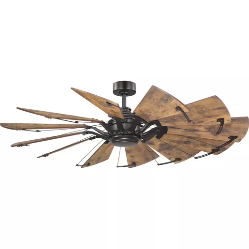 Image of P250000-129 Springer Collection 60-inch 12-Blade Architectural Bronze DC Motor Farmhouse Windmill Ceiling Fan