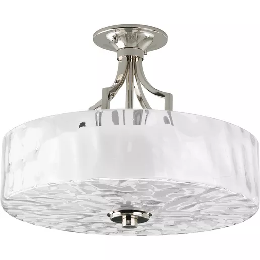 Progress Lighting Caress 3-Light Clear Water Glass Luxe Bath Vanity Light  Polished Nickel P3077-104WB