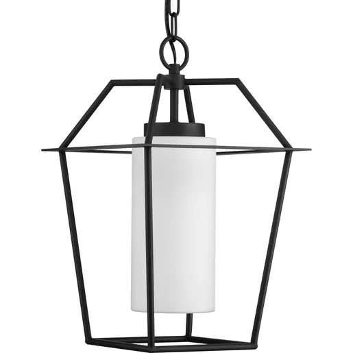 Image of P550120-031 Chilton Collection One-Light New Traditional Textured Black Etched Opal Glass Outdoor Hanging Light