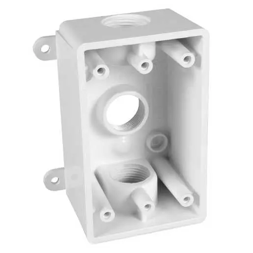 Image of PSB37550WH 1-Gang Weatherproof Box, Three 1/2 in or 3/4 in Threaded Outlets, White