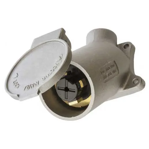 Image of 21447 Locking Devices, Bryant Power Interrupting, Industrial, Flanged Inlet, 30A 250V DC/600V AC, 3-Pole 4-Wire Grounding, Non-NEMA, Surface Mounted