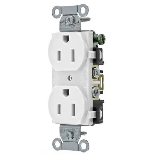 Image of 5252AW Straight Blade Devices, Receptacles, Duplex, Commercial/Industrial Grade, 2-Pole 3-Wire Grounding, 15A 125V, 5-15R, White