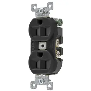 Image of 5262BBLK Straight Blade Devices, Receptacles, Duplex, Commercial/Industrial Grade, 2-Pole 3-Wire Grounding, 15A 125V, 5-15R, Black