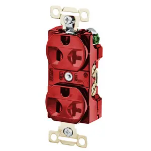 Image of 5342RED Straight Blade Devices, Receptacles, Duplex, Commercial/Industrial Grade, 2-Pole 3-Wire Grounding, Side Wired, 20A 125V, 5-20R, Red, Single Pack