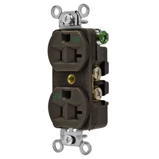 Image of 5362BNWR Straight Blade Devices, Weather Resistant Receptacles, Duplex, Commercial/Industrial Grade, 2-Pole 3-Wire Grounding, 15A 125V, 5-15R, Brown