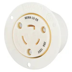 Image of 70520ER Locking Devices, Industrial, Flanged Receptacle, 20A 125V, 2-Pole 3-Wire Grounding, L5-20R, Screw Terminal, White