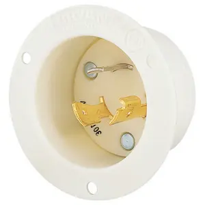 Image of 70530MB Locking Devices, Industrial, Flanged Inlet, 30A 125V, 2-Pole 3-Wire Grounding, L5-30P, Screw Terminal, White