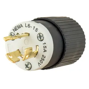 Image of 70615NP Locking Devices, Industrial, Male Plug, 15A 250V, 2-Pole 3-Wire Grounding, L6-15P, Screw Terminal, Black and White