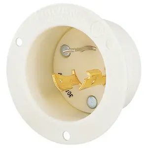 Image of 70630MB Locking Devices, Industrial, Flanged Inlet, 30A 250V, 2-Pole 3-Wire Grounding, L6-30P, Screw Terminal, White