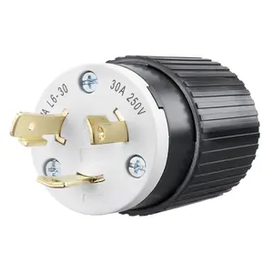 Image of 70630NP Locking Devices, Industrial, Male Plug, 30A 250V, 2-Pole 3-Wire Grounding, L6-30P, Screw Terminal, Black and White