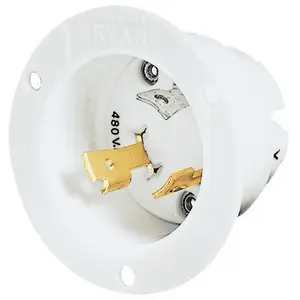 Image of 70730MB Locking Devices, Industrial, Flanged Inlet, 30A 277V AC, 2-Pole 3-Wire Grounding, L7-30P, Screw Terminal, White