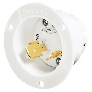 Image of 71030MB Locking Devices, Industrial, Flanged Inlet, 30A 125/250V, 3-Pole 3-Wire Non Grounding, L10-30P, Screw Terminal, White