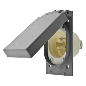 Image of 71420MBWP Locking Devices, Industrial, Flanged Inlet, 20A 250V, 3-Pole 4-Wire Grounding, L14-20P, Screw Terminal, White, With Weatherproof Cover