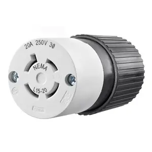 Image of 71520NC Locking Devices, Industrial, Female Connector Body, 20A 3-Phase Delta 250V AC, 3-Pole 4-Wire Grounding, L15-20R, Screw Terminal, Black and White