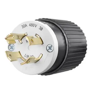 Image of 71630NP Locking Devices, Industrial, Male Plug, 30A 3- Phase Delta 480V AC, 3-Pole 4-Wire Grounding, L16-30P, Screw Terminal, Black and White