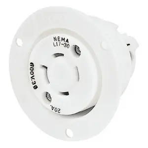 Image of 71730ER Locking Devices, Industrial, Flanged Receptacle, 30A 3-Phase Delta 600V AC, 3-Pole 4-Wire Grounding, L17-30R, Screw Terminal, White