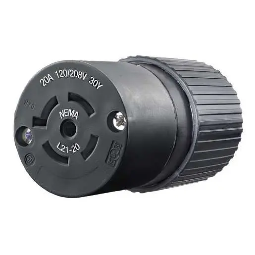 Image of 72120NCB Locking Devices, Industrial, Female Connector Body, 20A 3-Phase Wye 120/208V AC, 4-Pole 5-Wire Grounding, L21-20R, Screw Terminal, Black and White