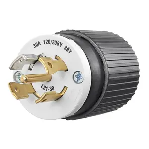 Image of 72130NP Locking Devices, Industrial, Male Plug, 30A 3- Phase Wye 120/208V AC, 4-Pole 5-Wire Grounding, L21-30P, Screw Terminal, Black and White