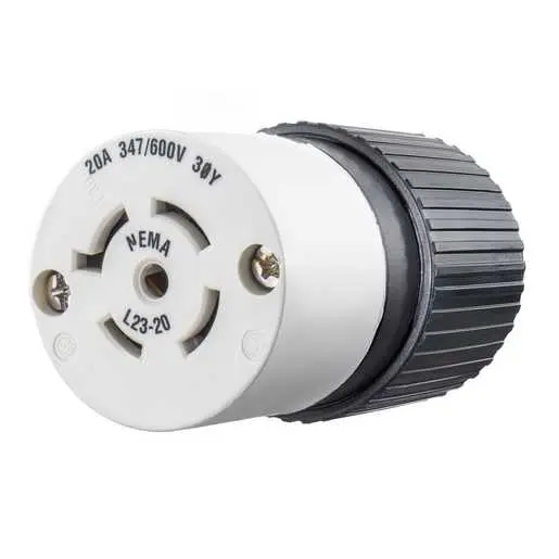 Image of 72320NC Locking Devices, Industrial, Female Connector Body, 20A 3-Phase Wye 347/600V AC, 4-Pole 5-Wire Grounding, L23-20R, Screw Terminal, Black and White