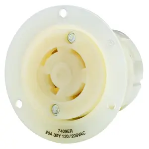 Image of 7409ER Locking Devices, Industrial, Flanged Receptacle, 20A 3-Phase Wye 120/208V AC, 4-Pole 4-Wire Non-Grounding, Non-NEMA, Screw Terminal, White