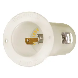 Image of 7523 Locking Devices, Industrial, Flanged Inlet, 15A 125V, 2-Pole 2-Wire Non-Grounding, L1-15P, Screw Terminal, White