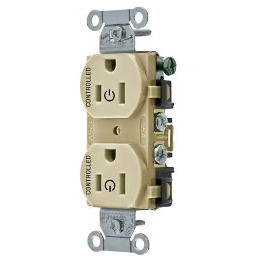 Image of CBRS15C2I Straight Blade Devices, Receptacles, Duplex, Commercial Grade, Controlled, 15A 125V, 2-Pole 3-Wire Grounding, 5-15R, Ivory