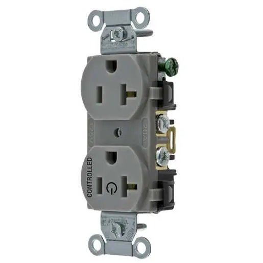 Image of CBRS20C1GRY Straight Blade Devices, Receptacles, Duplex, Commercial Grade, 1/2 Controlled, 20A 125V, 2-Pole 3-Wire Grounding, 5- 20R, Gray