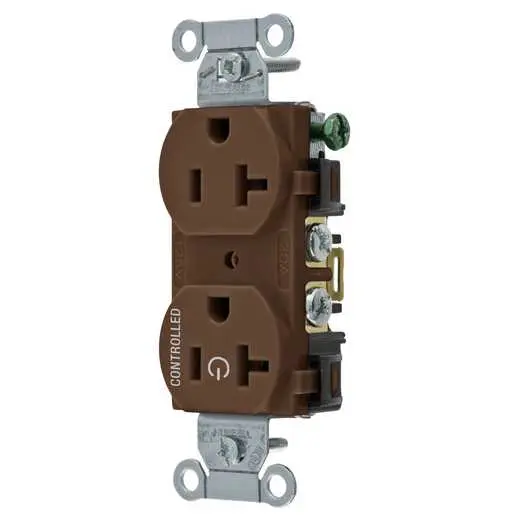 Image of CBRS20C1 Straight Blade Devices, Receptacles, Duplex, Commercial Grade, 1/2 Controlled, 20A 125V, 2-Pole 3-Wire Grounding, 5- 20R, Brown