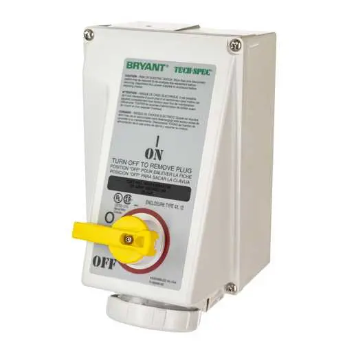 Image of BRY420MI5W Heavy Duty Products, IEC Pin and Sleeve Devices, Industrial Grade, Female Mechanically Interlocked Receptacle, 20A 3-Phase Delta 600V AC, Watertight