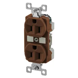 Image of BRY5262BCR Straight Blade Devices, Receptacles, Duplex, Commercial/Industrial Grade, Corrosion Resistant, 15A 125V, 2-Pole 3-Wire Grounding, 5-15R, Brown