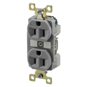 Image of BRY5262GRY Straight Blade Devices, Receptacles, Duplex, Commercial/Industrial Grade, 15A 125V, 2-Pole 3-Wire Grounding, 5-15R, Gray, Single Pack