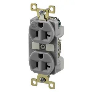 Image of BRY5362GRY Straight Blade Devices, Receptacles, Duplex, Commercial/Industrial Grade, 20A 125V, 2-Pole 3-Wire Grounding, 5-20R, Gray, Single Pack