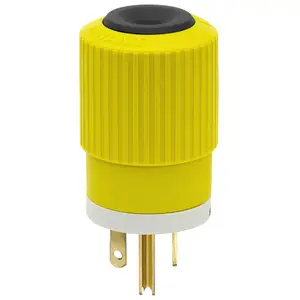 Image of BRY5466NPSY Male Plug, Heavy Duty, Industrial/Commercial Grade, Straight, 20A 250V, 2-Pole 3-Wire Grounding, 6-20P, Yellow, Single Pack, Hi-Viz Yellow