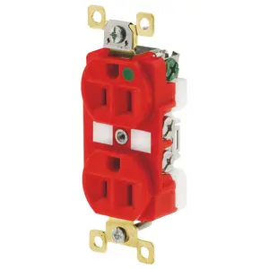 Image of BRY8200RED Straight Blade Devices, Receptacles, Duplex, Hospital Grade, 15A 125V, 2-Pole 3-Wire Grounding, 5-15R, Red, Single Pack