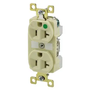 Image of BRY8300IL Straight Blade Devices, Receptacles, Duplex, Hospital Grade, 20A 125V, 2-Pole 3-Wire Grounding, 5-20R, Ivory, Single Pack, Illuminated Face