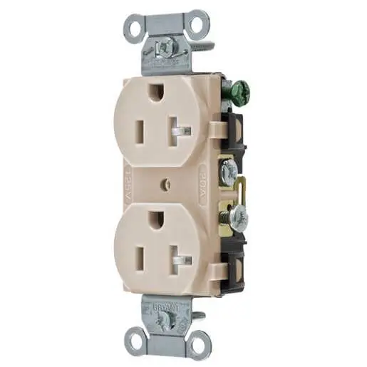 Image of CRS20LATR Straight Blade Devices, Receptacles, Duplex, Tamper-Resistant Commercial Grade, 20A 125V, 2-Pole 3-Wire Grounding, 5-20R, Light Almond, Single Pack