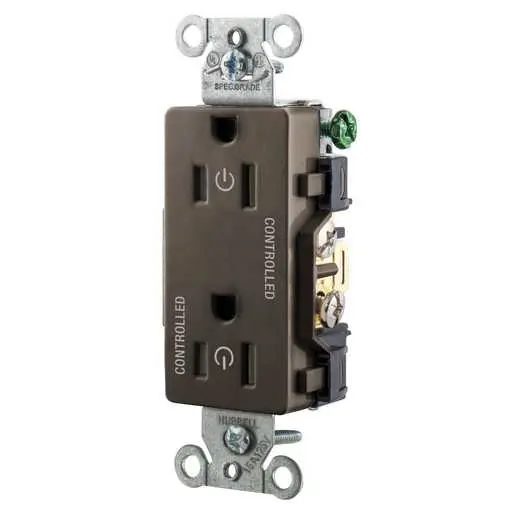 Image of DRS15C2 Straight Blade Devices, Receptacles, Decorator Duplex, Commercial Grade, Controlled, 15A 125V, 2-Pole 3-Wire Grounding, 5-15R, Brown