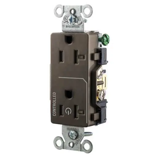 Image of DRS20C1 Straight Blade Devices, Receptacles, Decorator Duplex, Commercial Grade, 1/2 Controlled, 20A 125V, 2-Pole 3-Wire Grounding, 5-20R, Brown