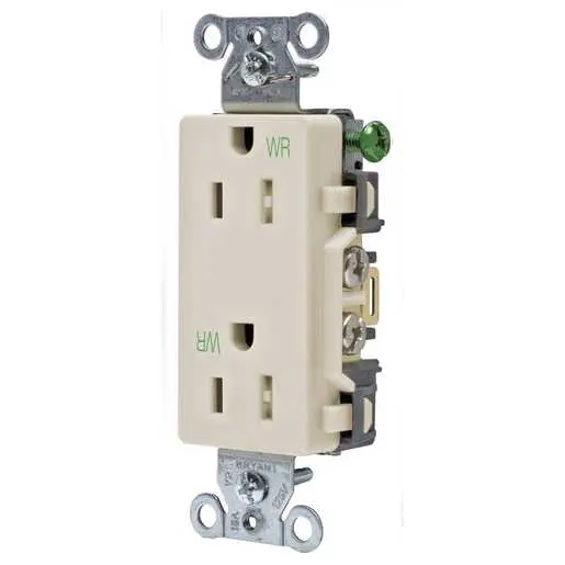 Image of DRS15LAWRTR Straight Blade Devices, Tamper and Weather Resistant, Decorator Duplex Receptacle, 15A 125V, 2-Pole 3-Wire Grounding, 5-15R, Light Almond