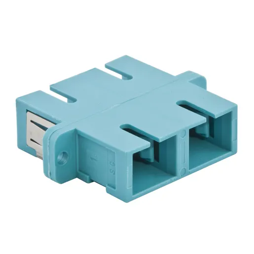 Image of FASCDSS6AQ Fiber Optic Adapters, SC Duplex, Screw Mounting, Zircon Sleeves, Aqua, 6 Pack