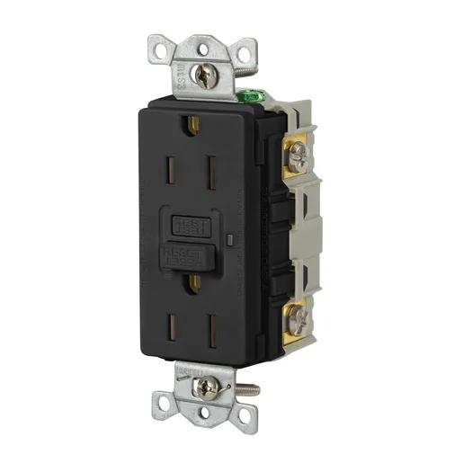 Image of GFR15BLK Power Protection Devices, Receptacle, Self Test, GFCI, 15A 125V, 2-Pole 3-Wire Grounding, 5-15R, Black