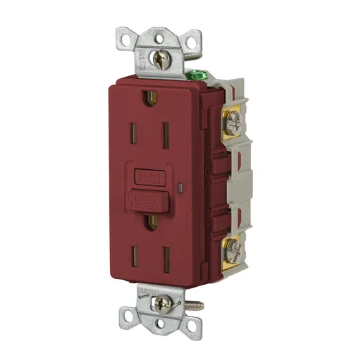 Image of GFR15R Power Protection Devices, Receptacle, Self Test, GFCI, 15A 125V, 2-Pole 3-Wire Grounding, 5-15R, Red