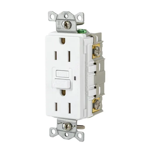 Image of GFR15W Power Protection Devices, Receptacle, Self Test, GFCI, 15A 125V, 2-Pole 3-Wire Grounding, 5-15R, White