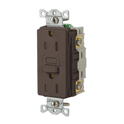 Image of GFR15 Power Protection Devices, Receptacle, Self Test, GFCI, 15A 125V, 2-Pole 3-Wire Grounding, 5-15R, Brown