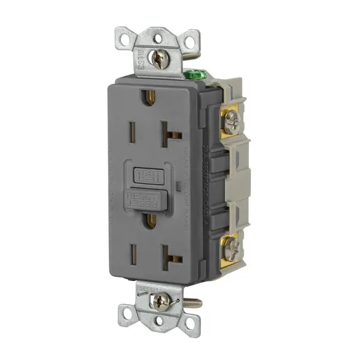 Image of GFR20GRY Power Protection Devices, Receptacle, Self Test, GFCI, 20A 125V, 2-Pole 3-Wire Grounding, 5-20R, Gray